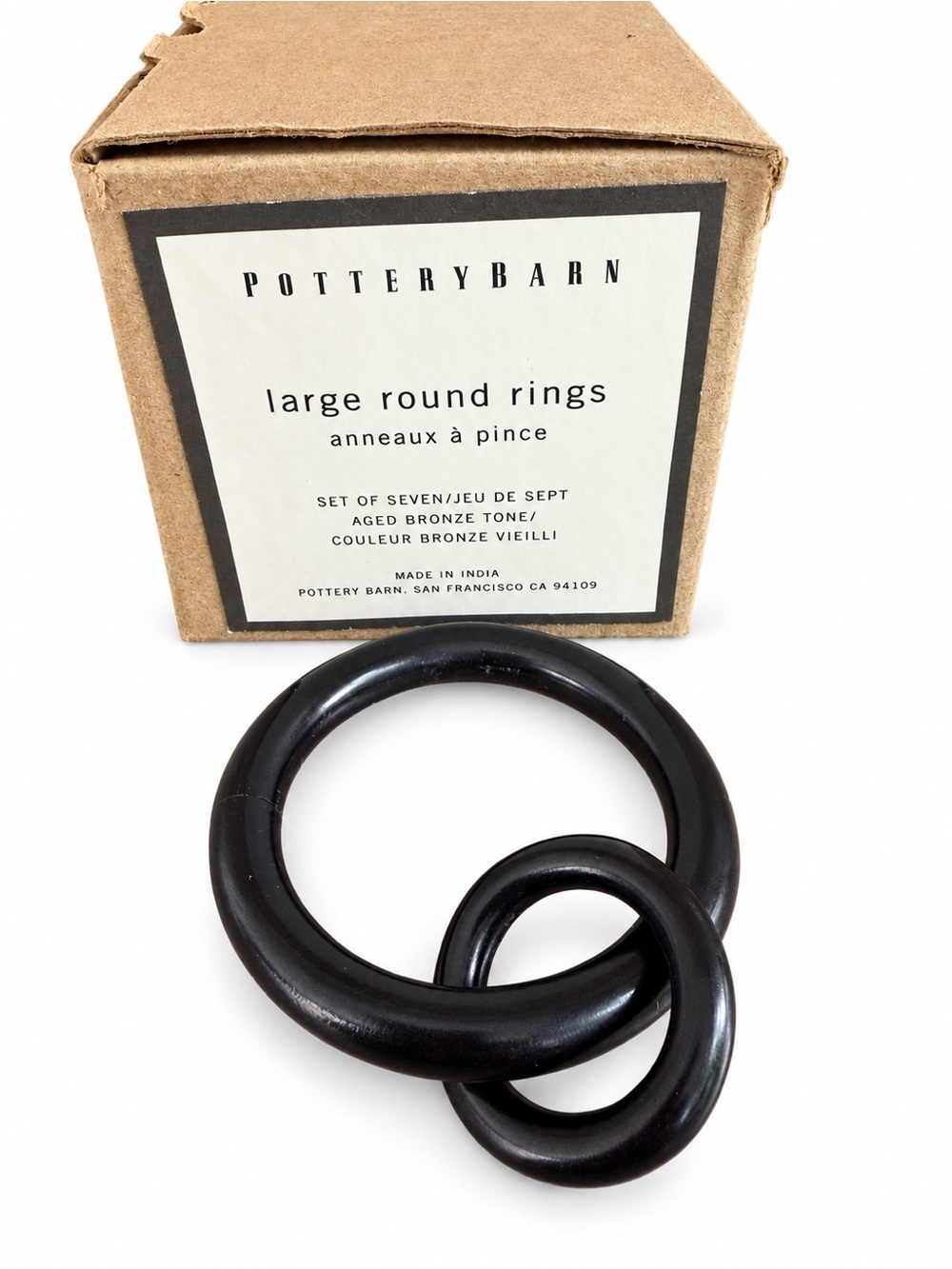 Pottery Barn Large Round Curtain Rings Aged Bronze Set of 7 Vintage Drapery